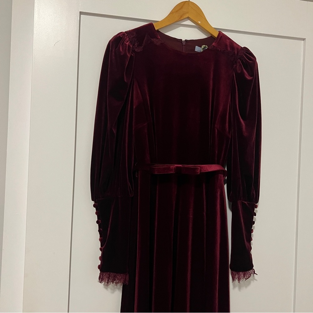 Nicola Bathie x Antonio Melani Velvet Helen Burgundy Midi Dress NWT 4 Holiday​ - Picture 3 of 7